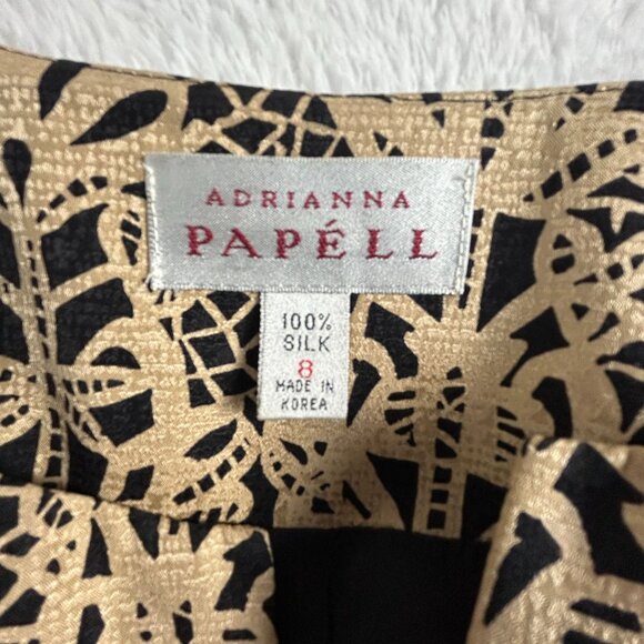 Adrianna Papell Womens Black Beige Silk Button Front Jacket Abstract Floral Sz 8 - Picture 3 of 8